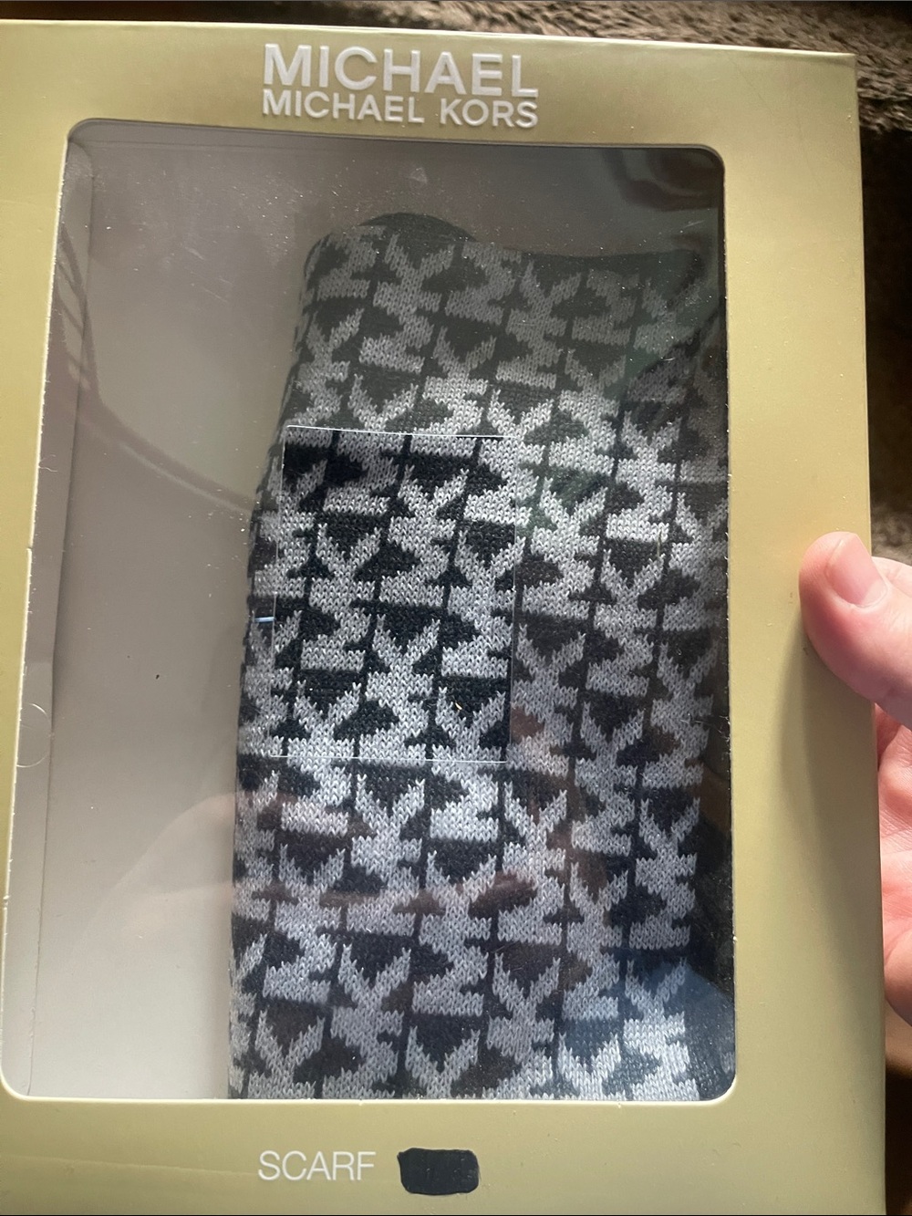 Michael Kors Black and Gray MK Logo Knit Scarf